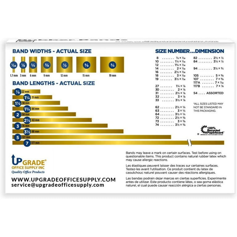 Upgrade Office Supply UPG22564PK3 Rubber Bands, Size #64 (3-1/2 x 1/4), 1  lb.Boxes (3 Pack) Box, Natural Crepe, Made in USA 