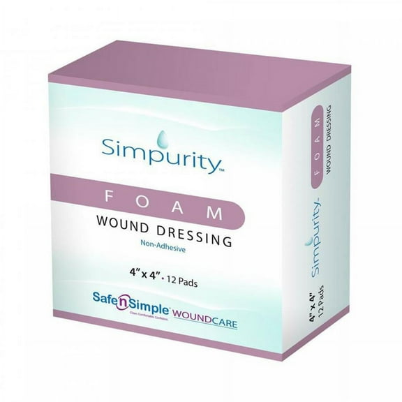Simpurity Nonadhesive without Border Foam Dressing, 4 x 4 Inch, 12 Count