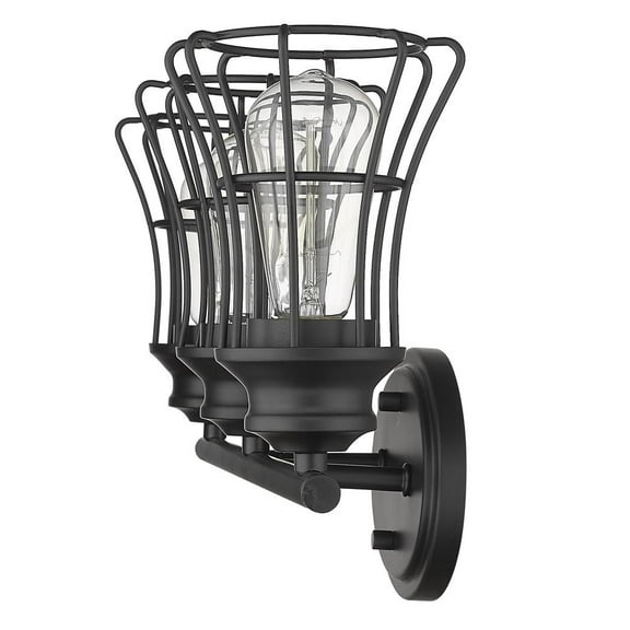 HomeRoots Three Light Matte Black Cage Wall Sconce