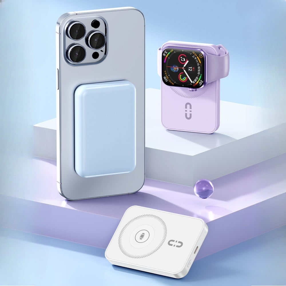 A 2-In-1 Portable Charger with a 10000Mah Capacity, Designed for Both for iphone And for apple Watch. It Features Magnetic Wireless Charging with 20W PD Fast Charging Through USB-C