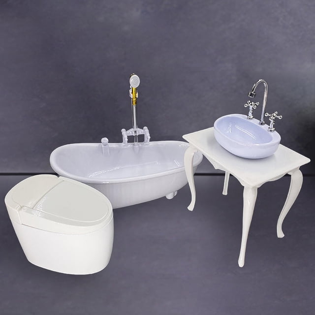 Accesorios de baño Hugo para casa de muñecas bañera inodoro lavabo 1/6