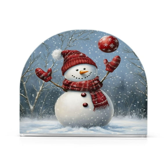 Ryvnso Snowman Play Ball Christmas Winter Acrylic Napkin Holder Table Kitchen Paper Tissue Organization