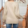 thumbnail image 6 of Women Solid Color Casual Loose Crew Neck Long Sleeve Cable Knit Chunky Pullover Short Sweater with Buttons S, 6 of 7