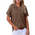 thumbnail image 2 of Women's Short Sleeve Tops Acrylic Knit Lapel Collared Shirt with Buttons Loose Fit Pullover Tee Blouses (S, Coffee), 2 of 7