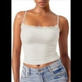 thumbnail image 2 of Camisola Básica de Encaje para Mujer, Cuello Cuadrado, Sin Mangas, Tirantes Finos Crema L, 2 of 6
