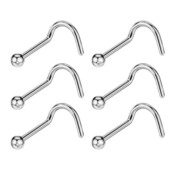 6pcs 20 Gauge 6.5mm Surgical Steel Screw Nose Rings for Women 20g Nose Stud Piercing Jewelry for Nostril 2mm Ball Studs