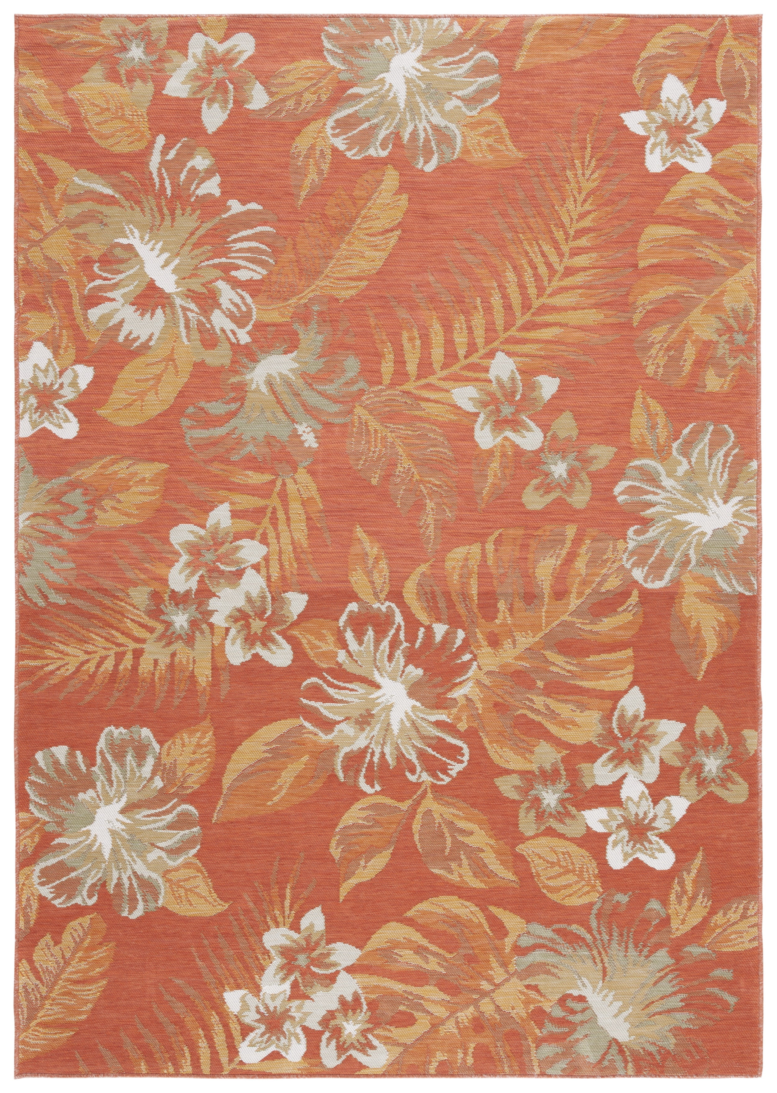 SAFAVIEH Sunrise Cole Floral Reversible Indoor/Outdoor Area Rug, Ivory/Rust Sage, 5'3" x 7'7"