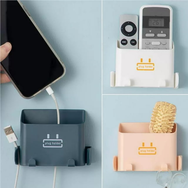 Wall Mount Phone Storage, TV Remote Holder, Wall Bracket Charging, Metal Design, Home Office Use, Multi-Purpose Storage, Shelf Organizer Stand