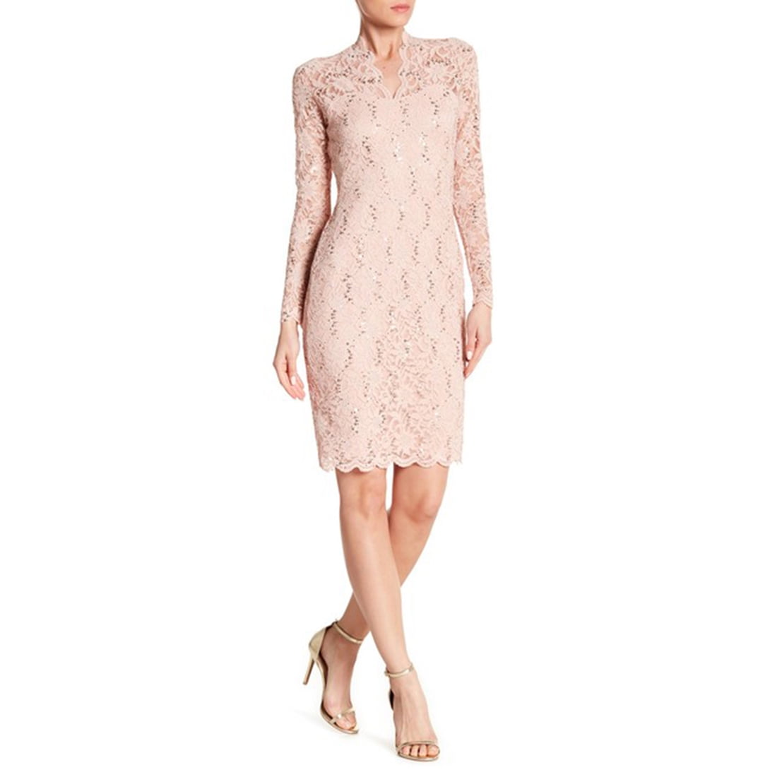 Marina Long Sleeve Sequin Lace Dress 