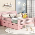 thumbnail image 2 of Full Size Pink Storage Bed Frame with Headboard, Footboard & Safety Rails, Underbed Drawers for Bedroom, 2 of 10