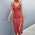 thumbnail image 1 of SMihono Robe Maxi Bohème d'Été pour Femmes Grande Taille Mode Vacances Sexy Imprimé Col en V Sans Manches Robe Fendue Slim Longue Jupe Robe de Plage, 1 of 5