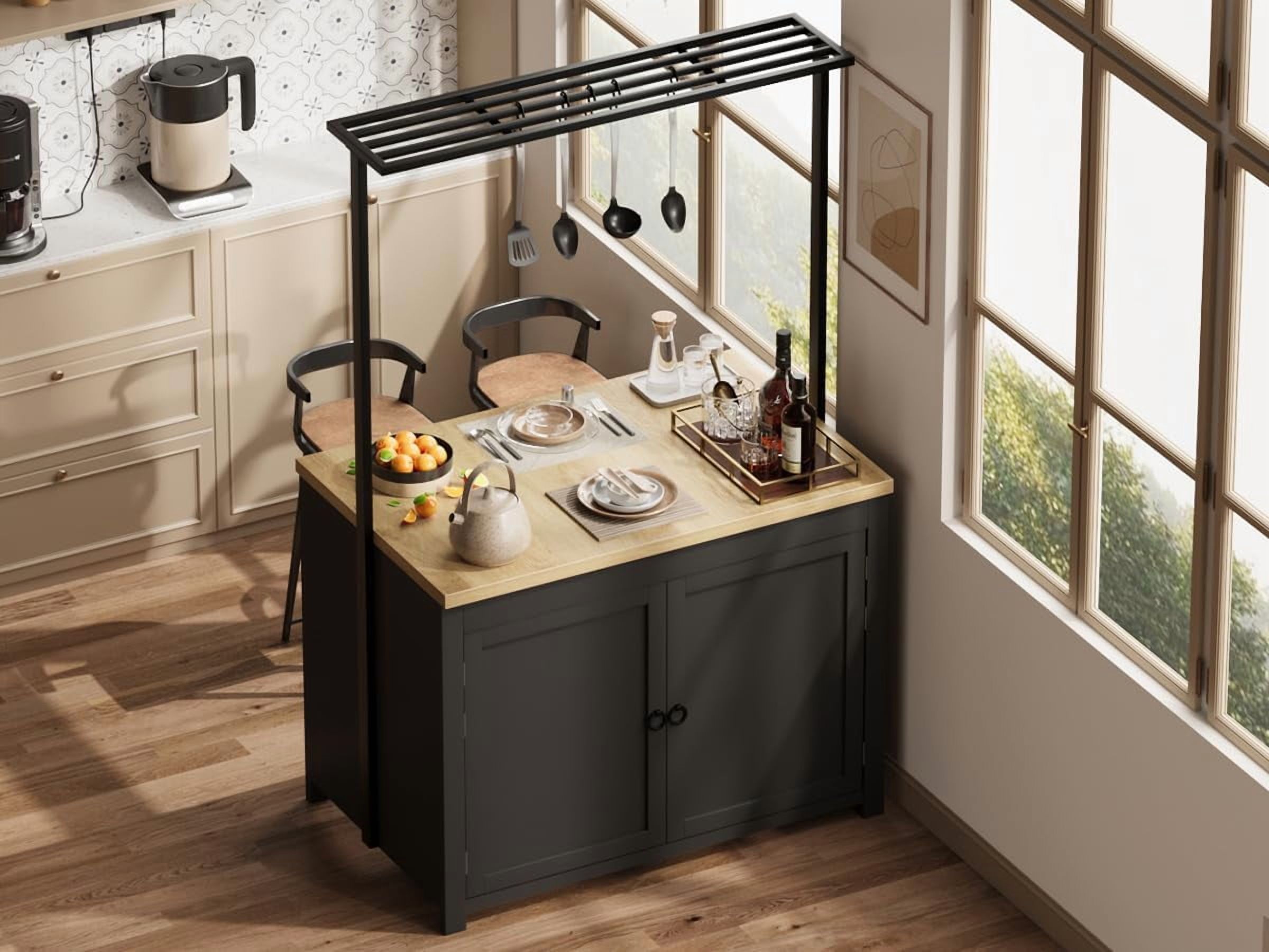 42" Kitchen Island with Storage, Multi-Functional Island Table with 2-Tier Shelves, Kitchen Counter with 5 Hooks for Kitchen, Dining Room