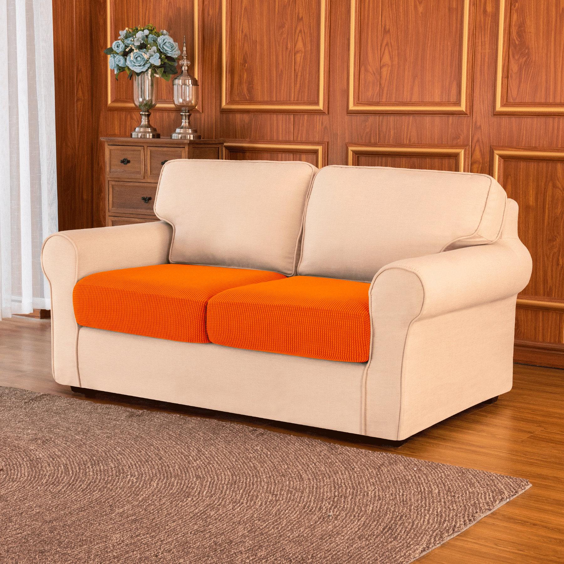 Subrtex Cushion Covers Separate Seat Stretch Textured Grid (2PCS, Orange)