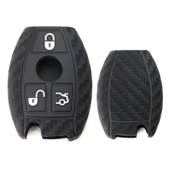 Carbon Fiber Pattern Soft Silicone Key Fob Cover For Mercedes C E S M CLA CLS CLK GLK GLA GLC GLE GL SL Class Gen2 Keyless Fob (Black Twill Weave)