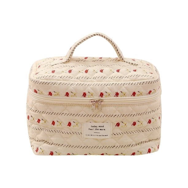 Neceser de gran capacidad con compartimento floral pequeño y acolchado, con bonitas flores