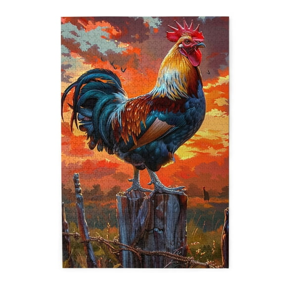 1000 PCS 1000 piece puzzle for adults rooster on fence,High difficulty puzzle,Classic rooster on fence Wooden Puzzle 1000 Piece,Impossible Hard Difficult Challenging Puzzles for Adults,Funny Puzzles