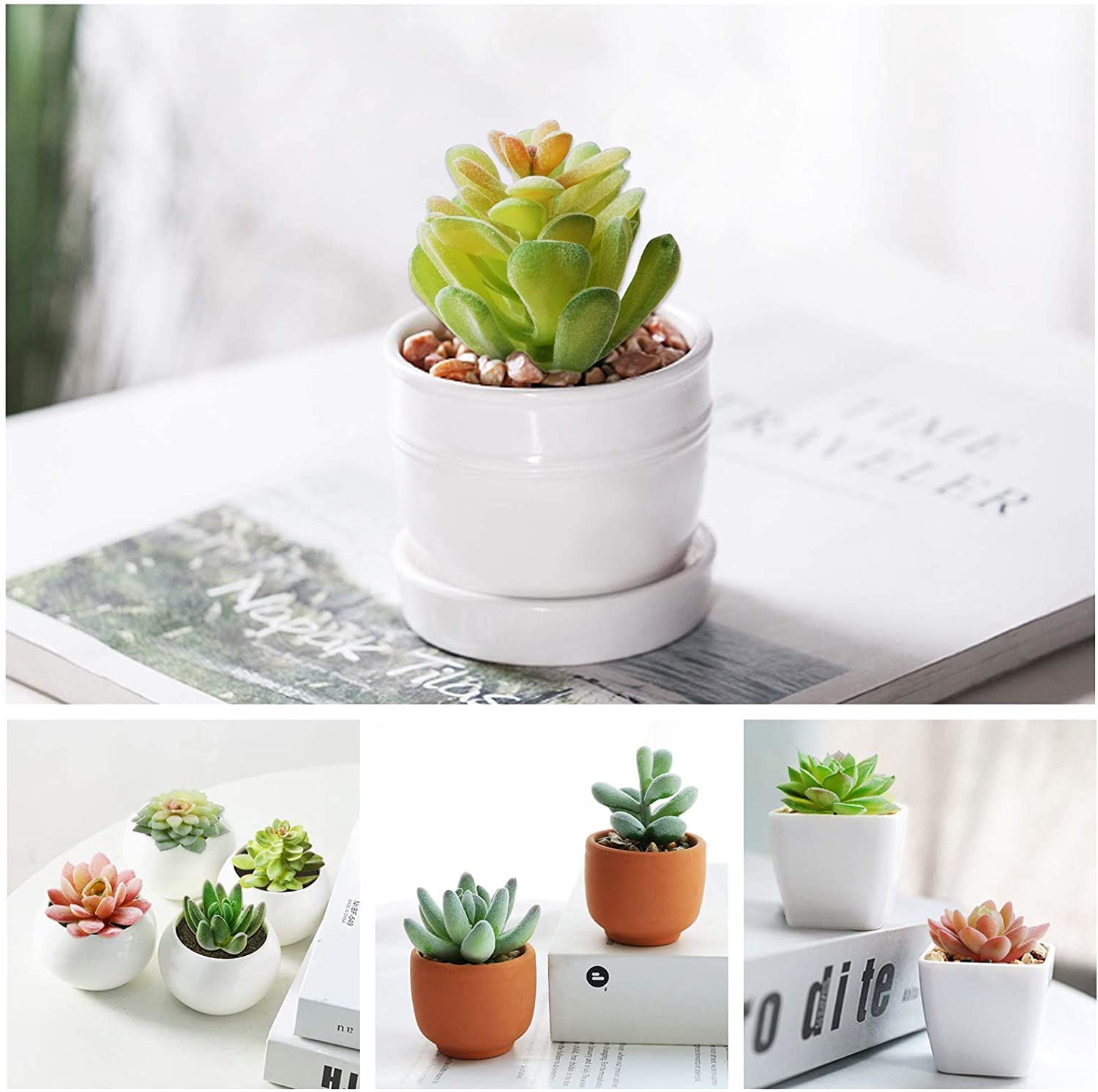 12 Pcs Artificial Succulents Mini Fake Plants Unpotted Faux Succulent for Craft, Small Plastic Assortment in Flocked Green Floral Decor Party, Cake, Garden & Outdoor