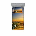 thumbnail image 2 of Ambesonne Landscape Fitted Sheet & Pillow Sham Set, Mediterranean Valley, Queen, Blue Yellow Green, 2 of 3