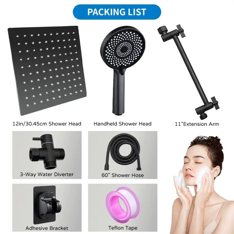 "RV Bathroom Shower Set - 12 Inch Overhead Rain & Handheld Head with Extra Long 59 Inch Hose"