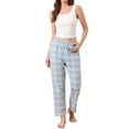 thumbnail image 2 of Pantalones de pijama de algodón a cuadros para mujer con cintura elástica y bolsillo, pantalones de lounge largos 2XL a cuadros azules, 2 of 6