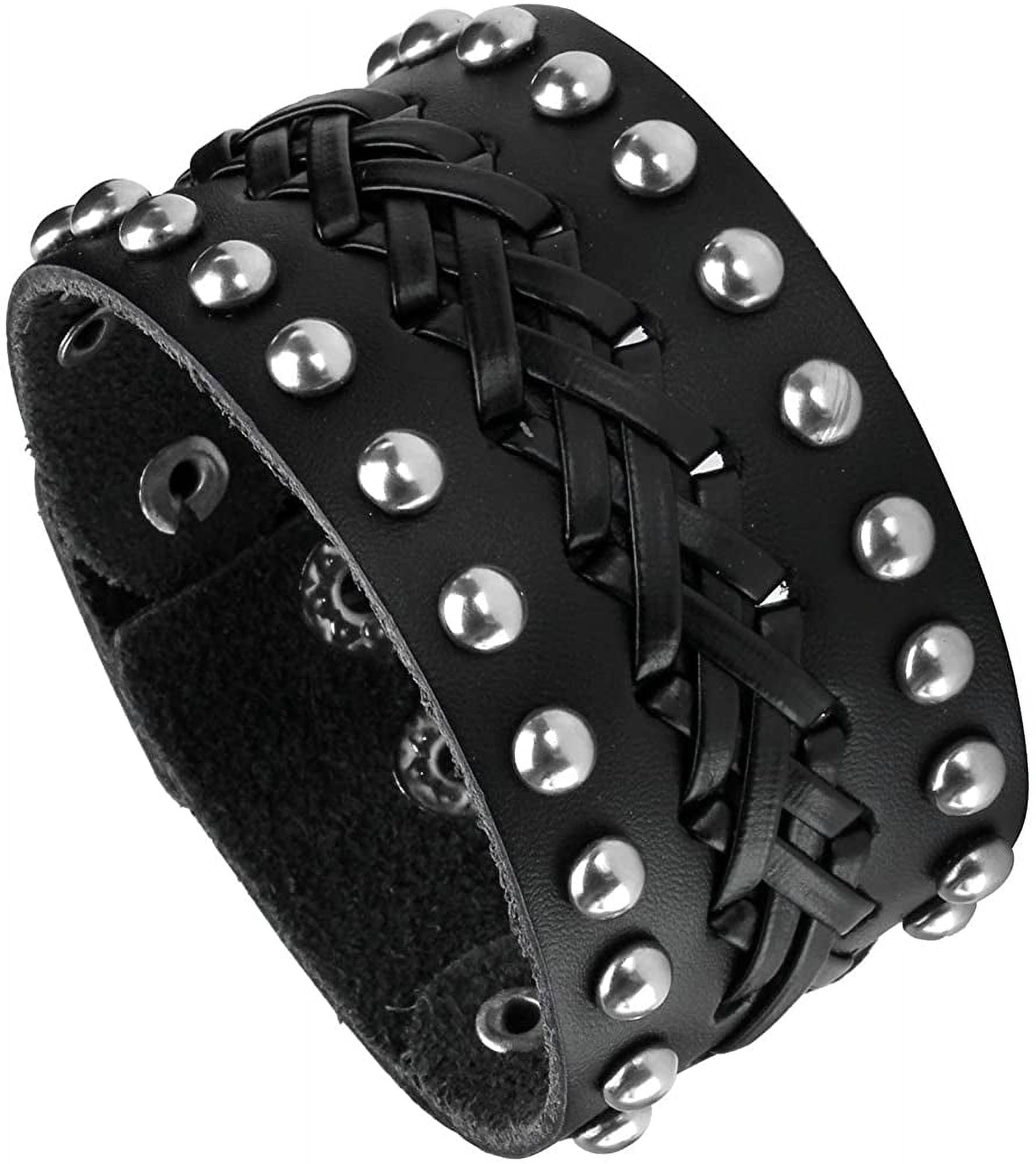 Leather Bracelet Combo Metal Star & Spike Inlay Grunge