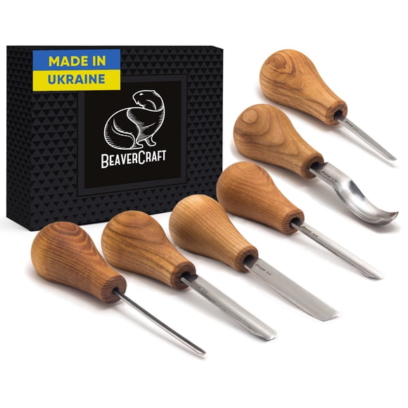 Kit de gubias para tallado en madera BeaverCraft de 6 piezas con mangos de fresno