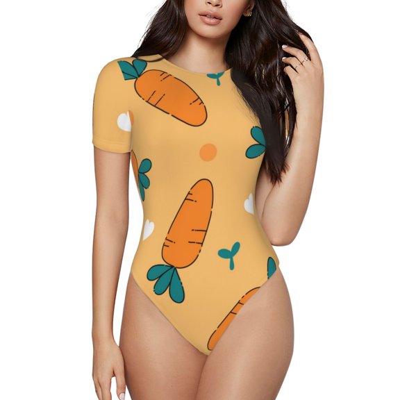 Naloa Love Carrot Women's Short-Sleeved Onesie, One-Piece Swimsuit for Parties, dates, clubs - Small