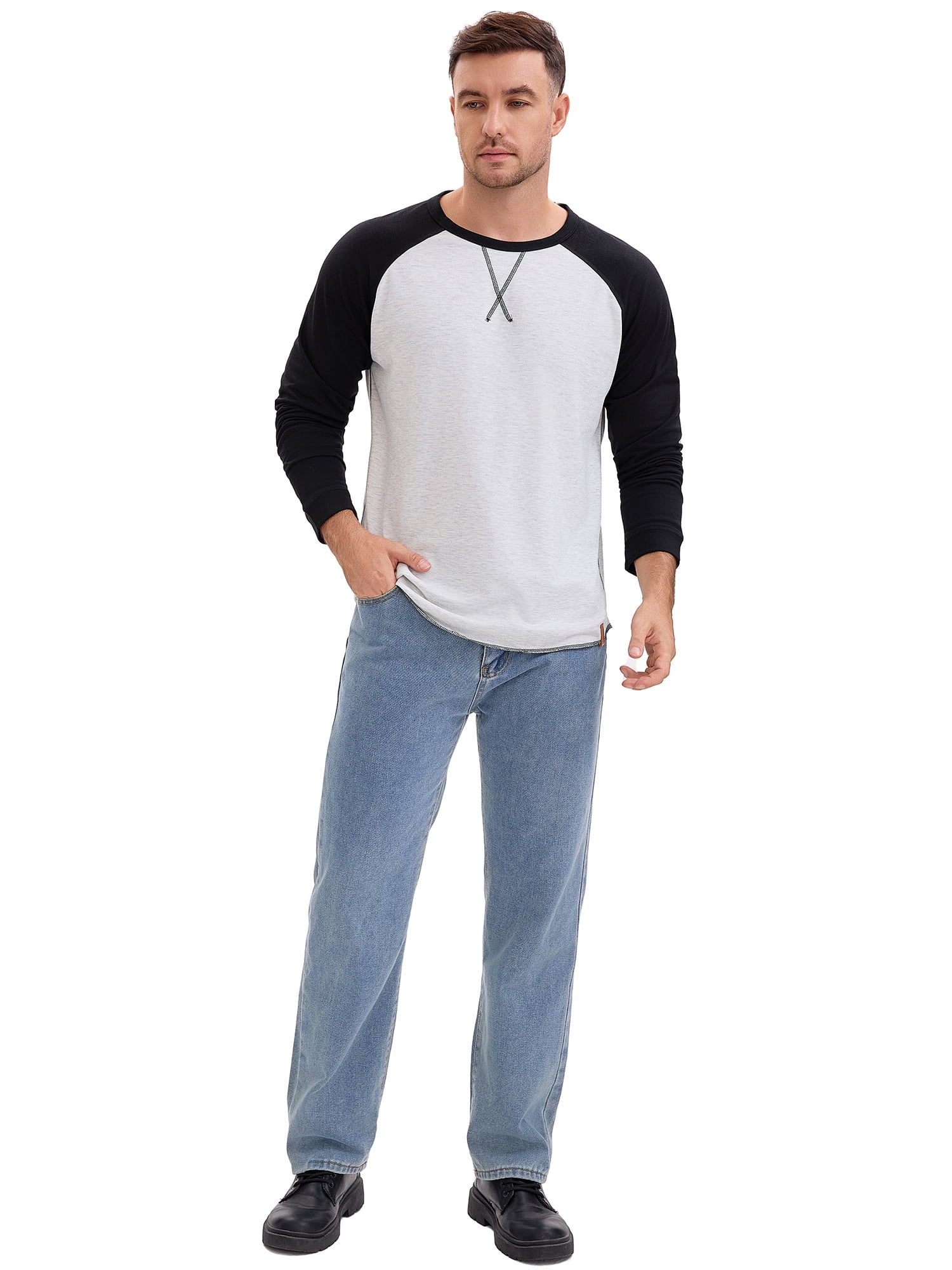 DARING DIVA Men's Long Sleeve Color Block Casual Raglan T-Shirt 2XL Black White