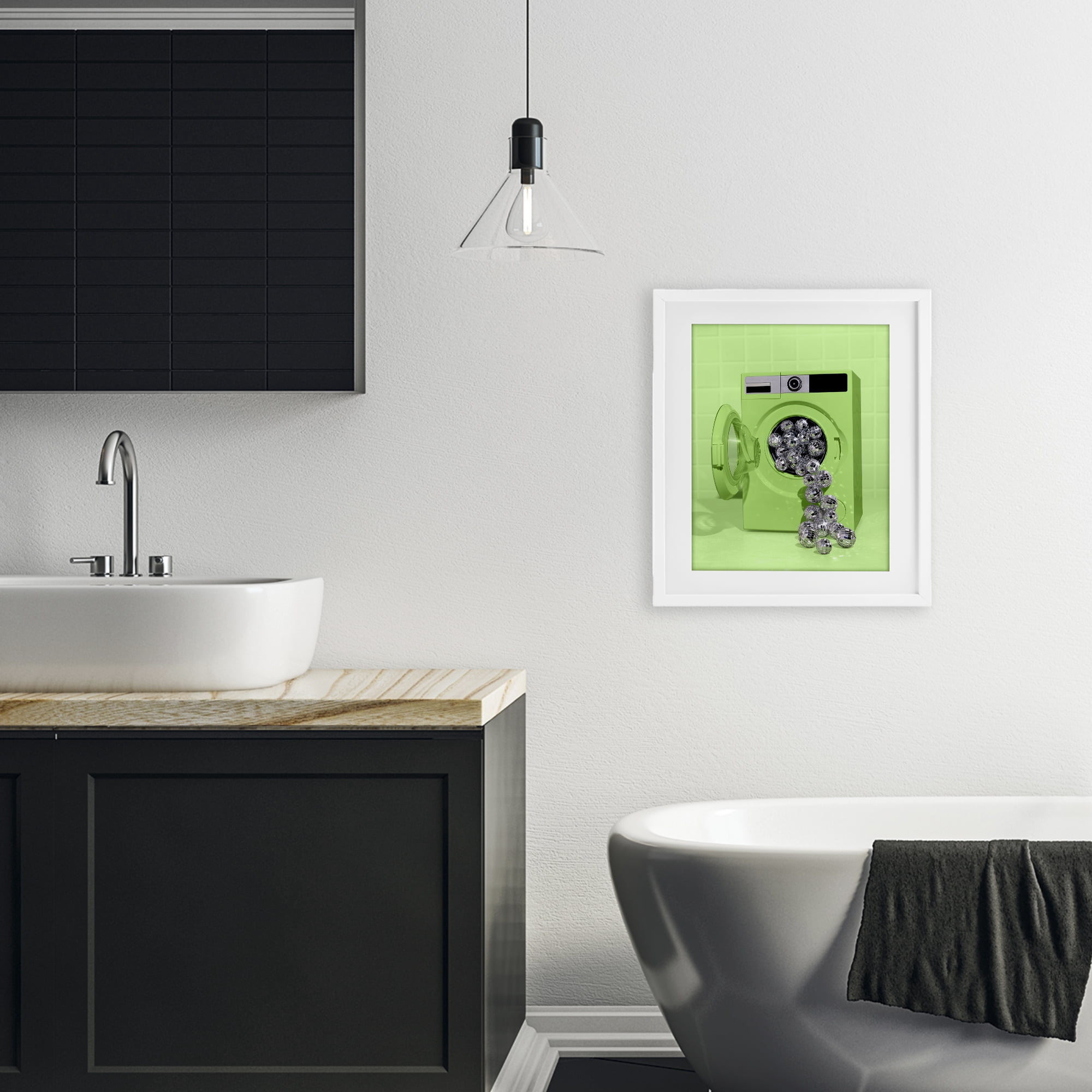 Stupell Industries Disco Laundry Machine over Lime White Framed Print Under Glass, design by LISH Creative