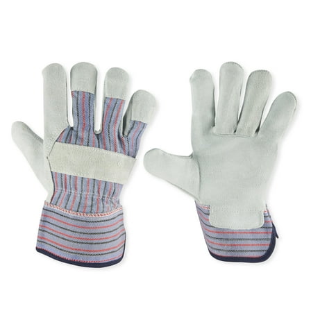 Expert Gardener Men's Gray Leather Palm with Safety Cuff, Large