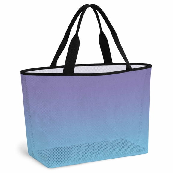 Ombre Blue Purple Beach Bag for Women, Large Breathable Mesh Beach Tote Bag, Colorful Painting Sandproof Lightweight Travel Bags for Vacation Picnic Swimming Pool 15.7"x15.7"x9.1"