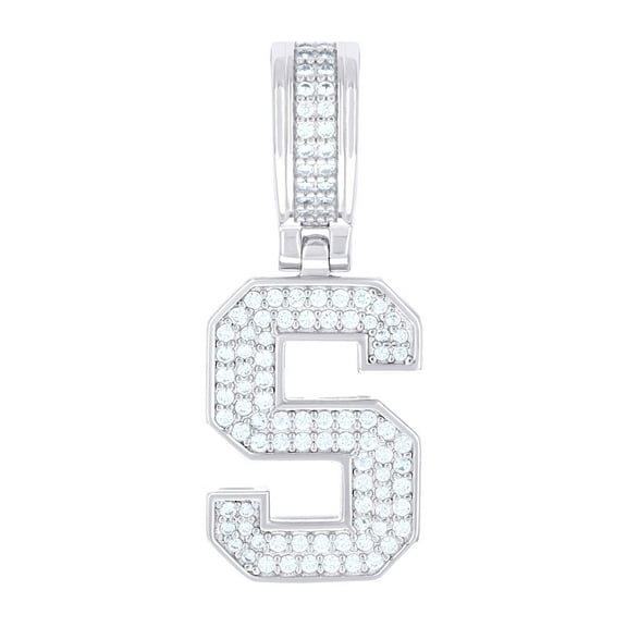 925 Sterling Silver Unisex Cubic-zirconia Initial Letter S Charm Pendant for Men Women