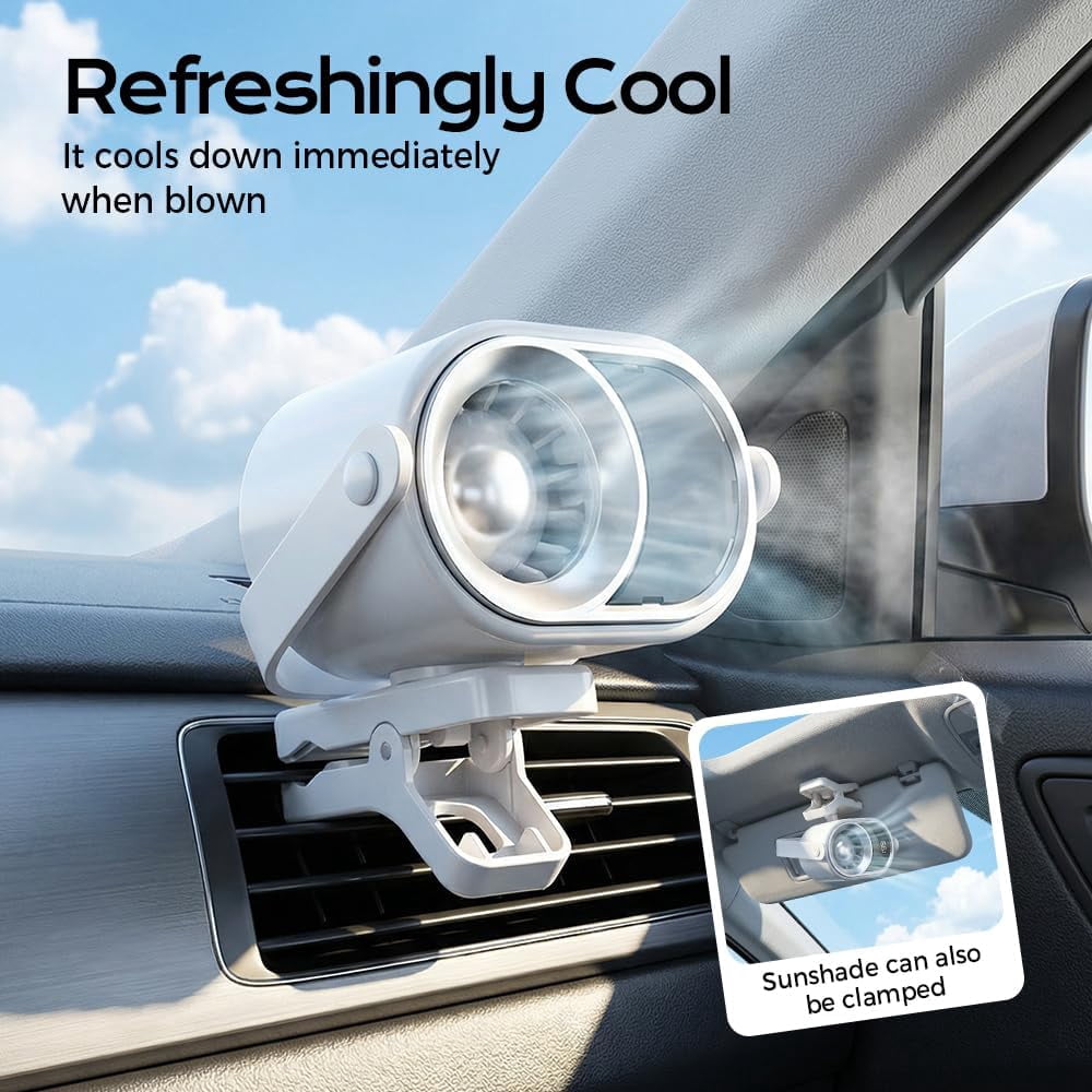2026 Car Clip on Air Conditioner Fan with LED Display, 360° Rotation 199 Speed Adjustable USB Rechargeable Personal Cooling Fan, Portable Mini Cooling System for Auto Vehicle Travel Office  (2PCS)