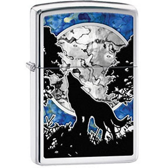 Zippo Lighter Wolf Moon Howling Canis Lycaon Polished Chrome