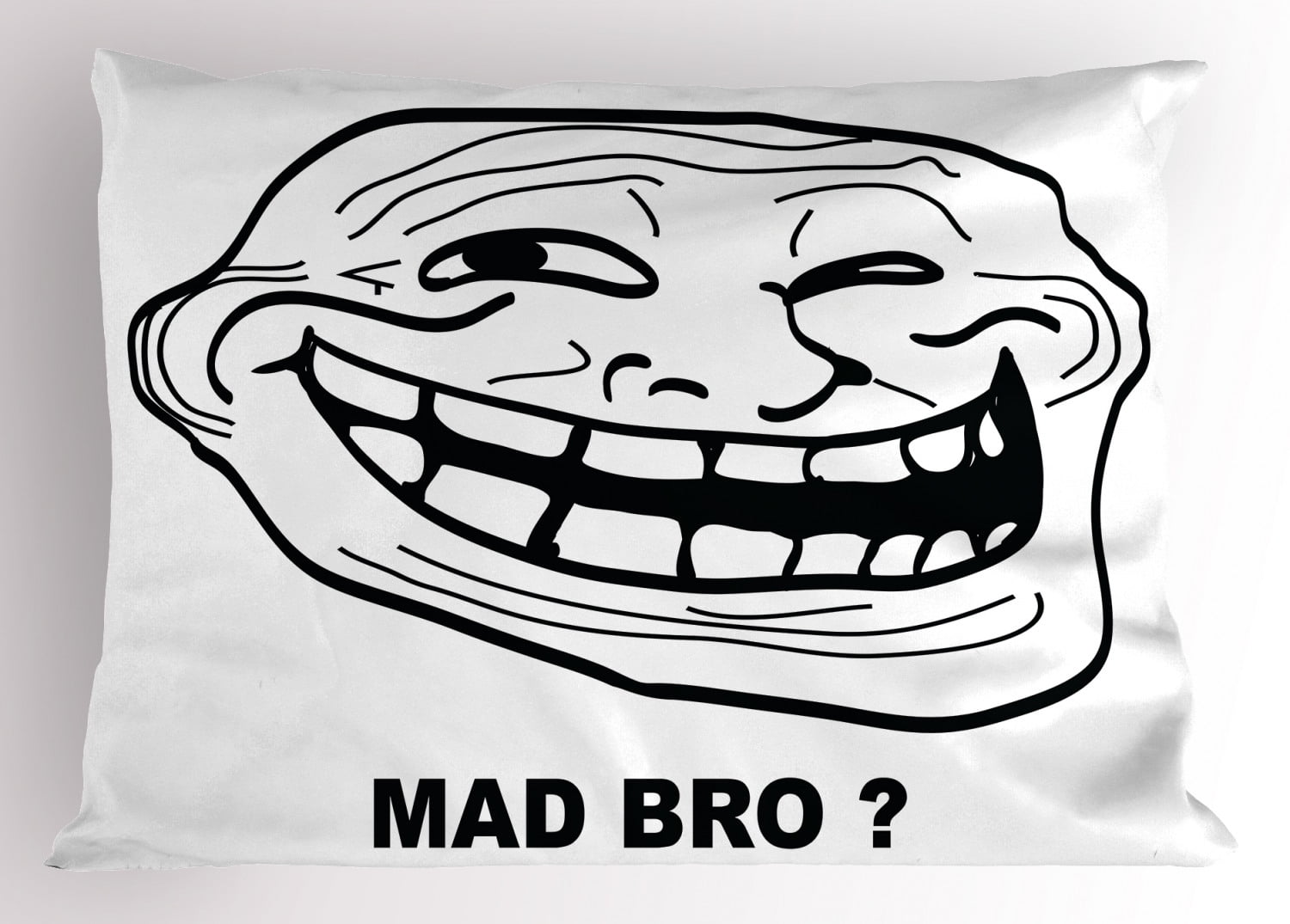 Humor Pillow Sham Cartoon Style Troll Face Guy for Annoying