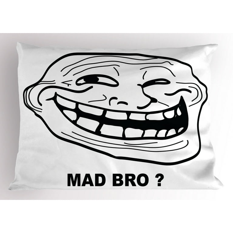 Humor Pillow Sham Cartoon Style Troll Face Guy for Annoying Popular Artful  Internet Meme Design, Decorative Standard King Size Printed Pillowcase, 36  X 20 Inches, Black and White, by Ambesonne 