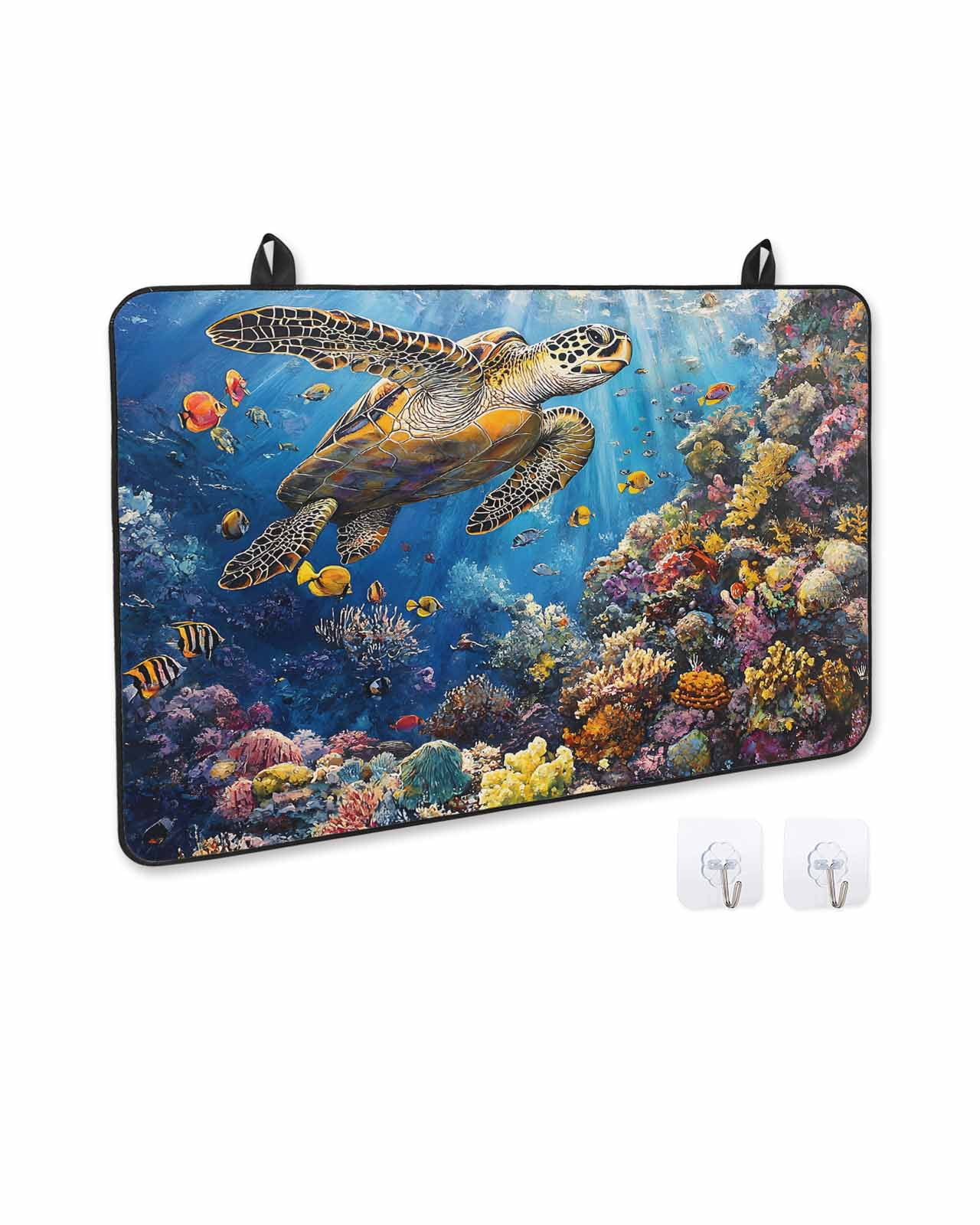 nqOlkjepod Large Induction Cooktop Protector Mat 24"x21", Turtle Stove Top Covers for Electric Stove, Ocean Animal Fish Coral Summer Beach Vacation Stove Burner Cover Mats, Glass Top Stove Cover
