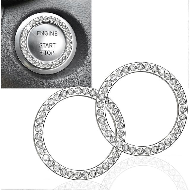 ZHAOCHENG Anillo de diamantes de imitación de cristal de 2 piezas para decoración de automóviles, decoración de arranque y parada de motor automático, calcomanía de anillo interior de cristal