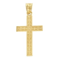 Ioka-14K Yellow Gold Cross Religious Charm Pendant For Necklace or Chain