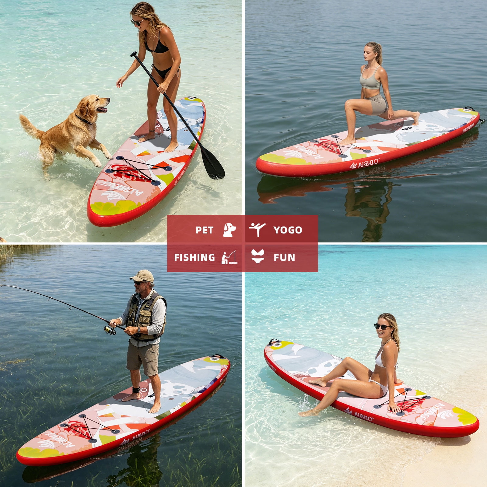 AISUNSS 10.6ft Inflatable Stand up Paddle Board, Non-Slip Deck, Complete SUP Accessories, Lightweight, for Adults and Beginners