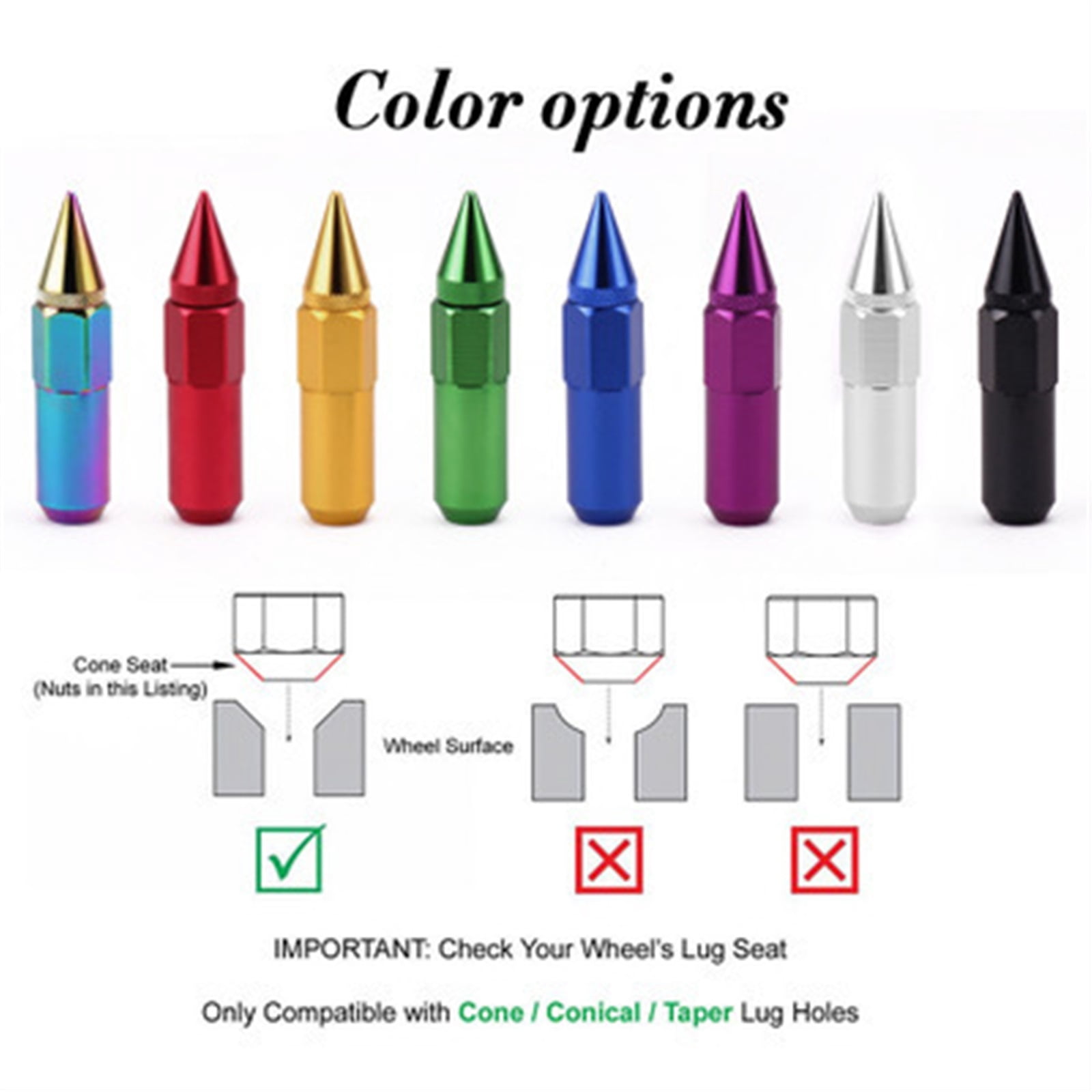 40PCS/Set, OEM Style Factory Lug Nuts, Aluminum Alloy Pointy Lug Nuts, Wheel Nuts, M12*1.5mm M12*1.25mm For Choice