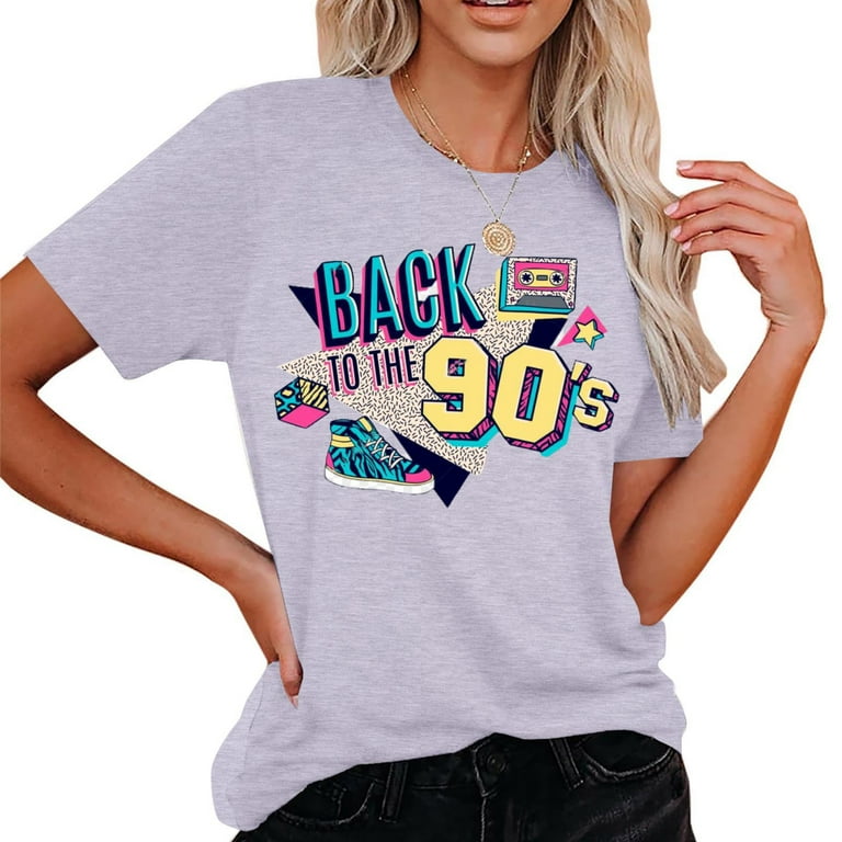 Women Vintage 90s T Shirts Casual Retro 90s Party Shirt Tops