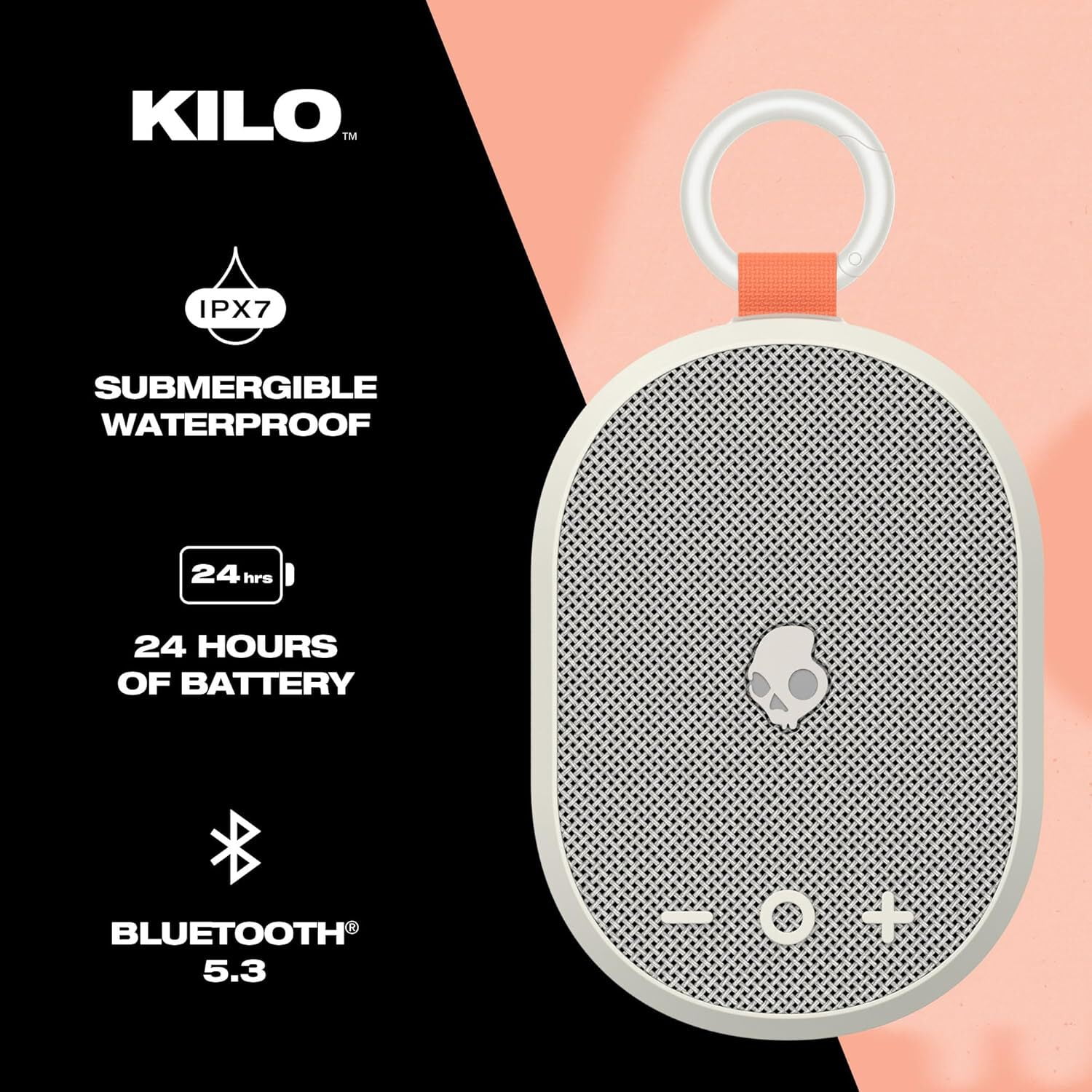 Skullcandy Kilo Bluetooth Speaker, IPX7 Waterproof Mini Speaker, 24 Hour Battery, True Wireless Pairing, Outdoor Use
