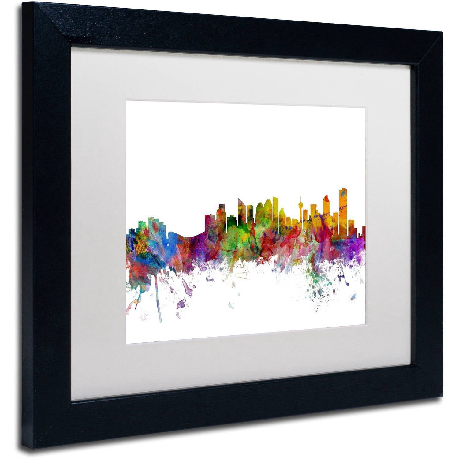 Trademark Fine Art "Calgary Canada Skyline" Canvas Art by Michael Tompsett White Matte, Black Frame