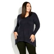 AVENUE Womens Plus Size Deep Valley Sweater V-Neck Long Ribbed Cuff Sleeve Pullover