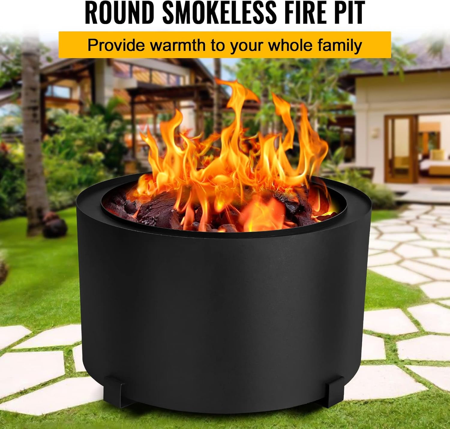 Smokeless Fire Pits Large Wood Burning Fire Pit Carbon Steel Stove Bonfire Fire Pit Portable Outdoor Fire Bowl for Picnic Camping Backyard (23.6 Inch)