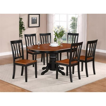 Butterfly Dining Set East West Furniture AVAT7-BLK-W 7PC Oval Dining Set with Single Pedestal with 18 in. butterfly leaf and 6 wood seat chairs ()