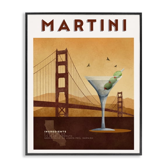 Retro Martini & Bridge View Black Framed Giclee Art, design by Brett Blumenthal