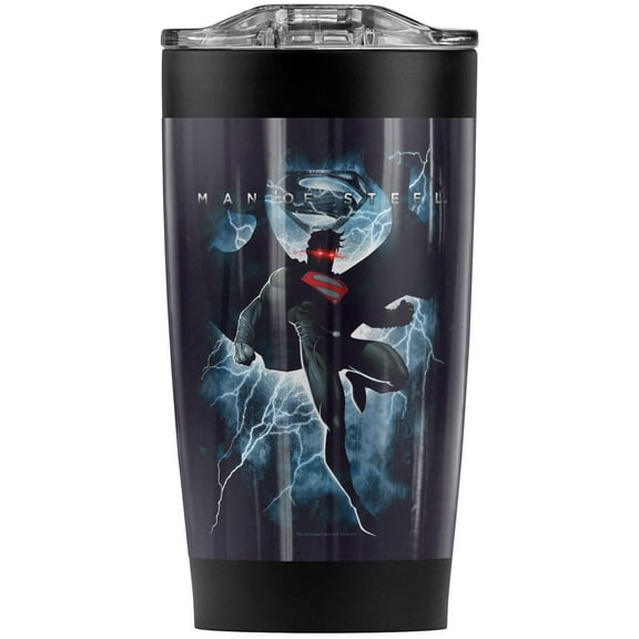 Superman Man Of Steel Steel Lightning Stainless Steel Tumbler 20 oz Coffee Travel Mug/Cup, Vacuum Insulated & Double Wall with Leakproof Sliding Lid | Great for Hot Drinks and Cold Beverages