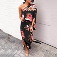 thumbnail image 1 of LOVZFMLL Robe d'Été pour Femme, Aguichant, à une Épaule, Imprimée, Ample, Ourlet Fendu à Moitié, Manches, Noir, G, 1 of 5